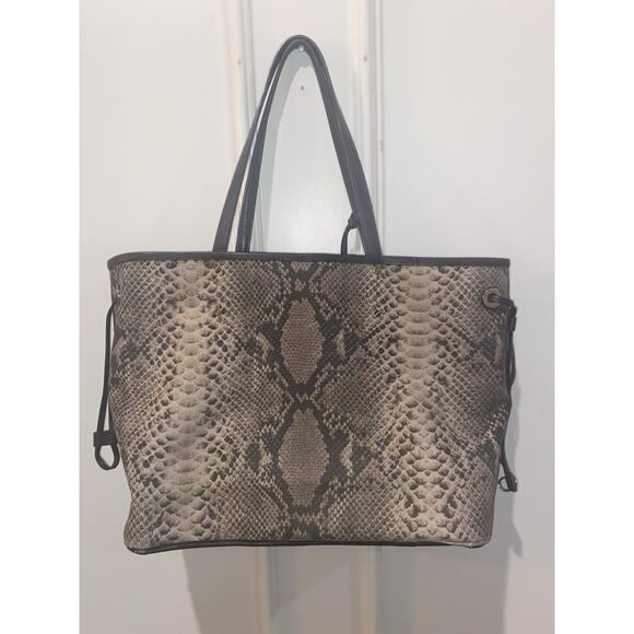 MICHAEL KORS Reversible Brown Monogram Snake-print Tote Shoulder Bag Purse Fall - Picture 10 of 14